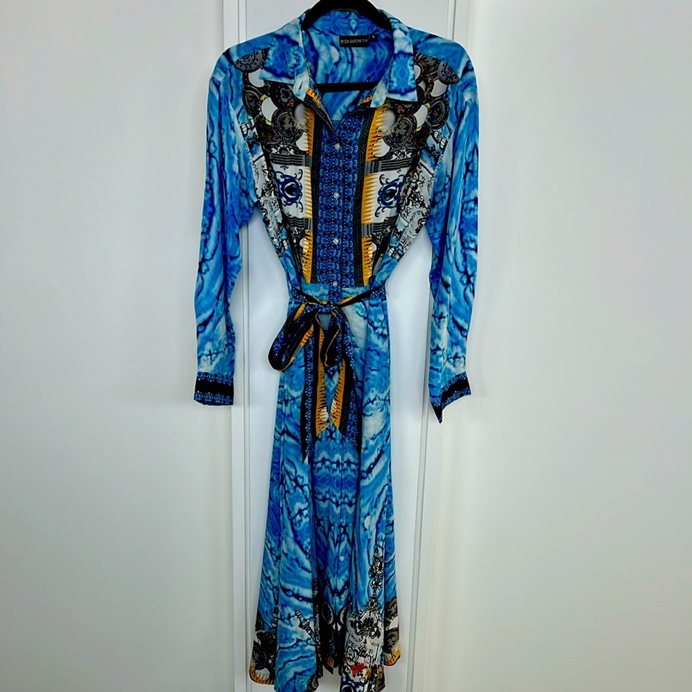 Small blue 100% silk dress by Moda Baronessa - Picture 6 of 9